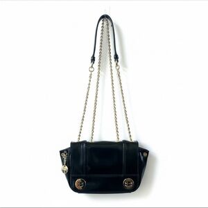 NWT! Milly Black Glazed Leather Mini Flap Cross Body Bag With Gold Chain
